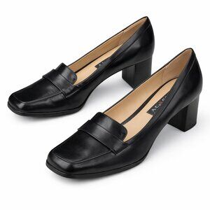 Axcess Liz Claiborne Black Leather Slip On Loafer Pumps 9.5M Work Heels Classic
